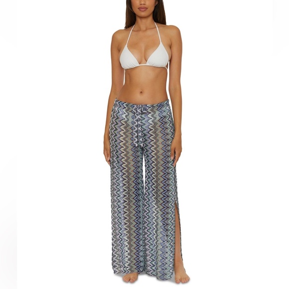 Becca blue crocheted like split leg coverup pants size small - Picture 4 of 16